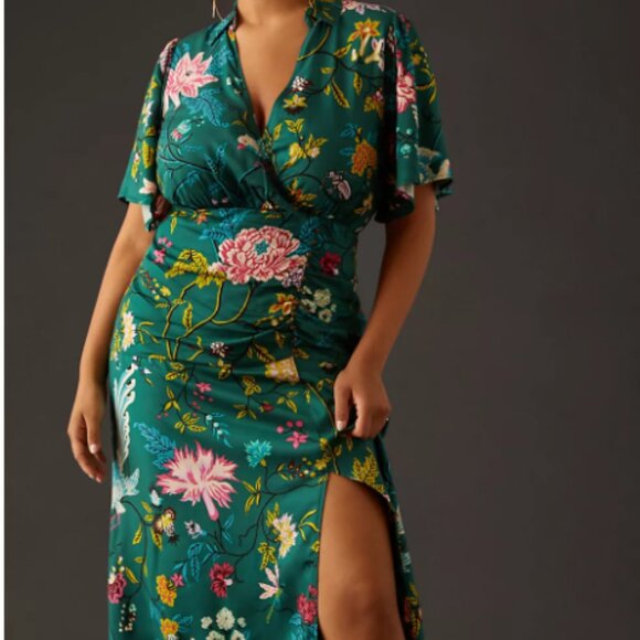 Maeve Dresses & Skirts - Maeve floral and bird print green dress 20W - anthropologie euc